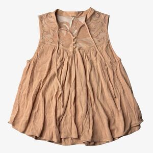 Free People Women's Peach Western Romance Sleeveless Mesh Embroidery Top Size S